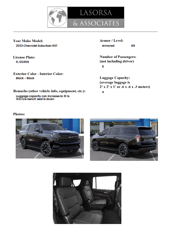 LaSorsa Vehicle Info Sheet